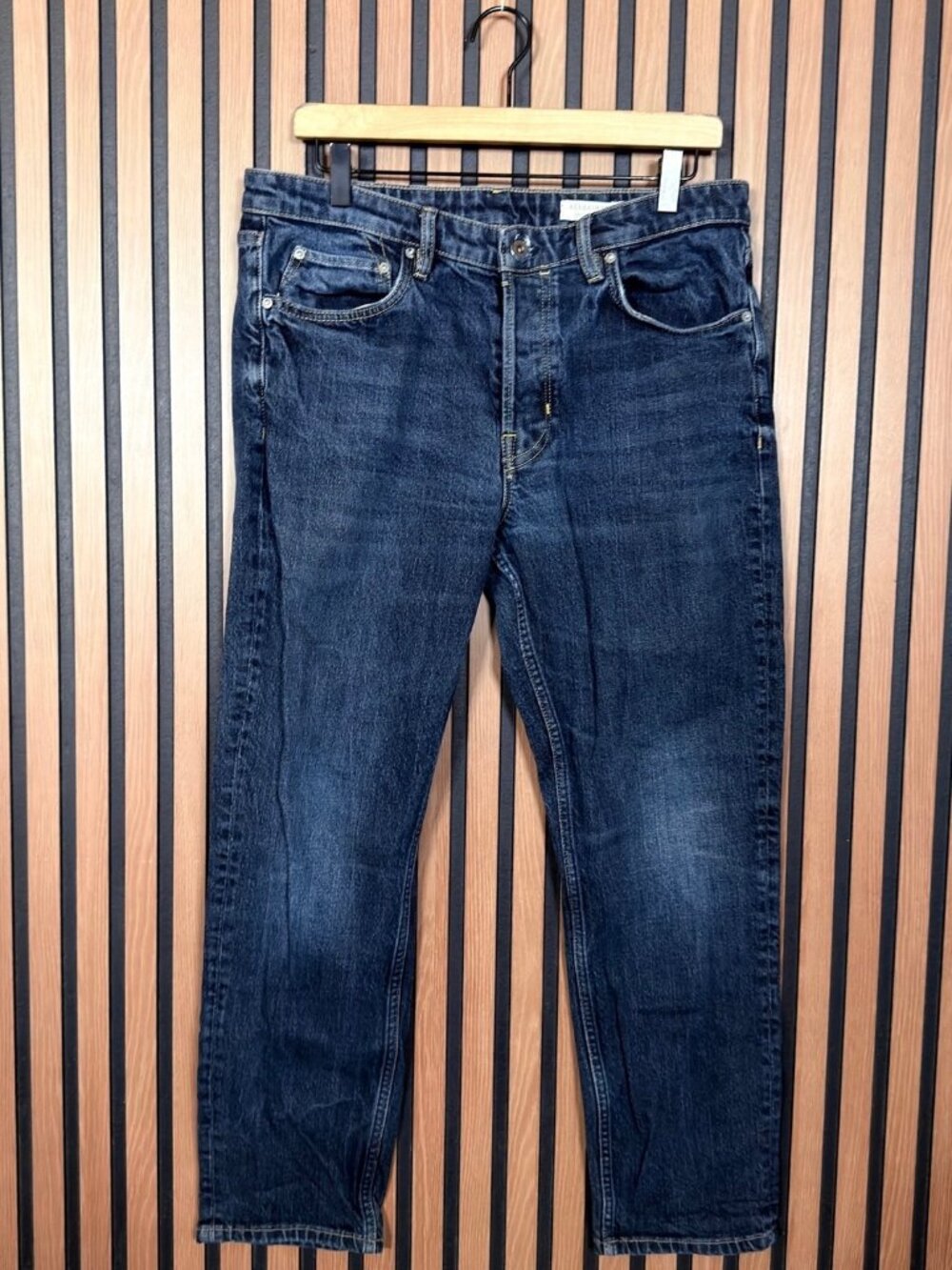 AllSaints Jack Jeans 32 Womens Blue Straight Button Fly Dark Wash 5-Pocket